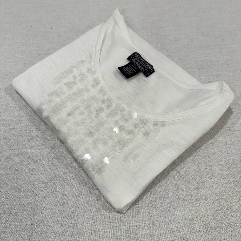 Vintage Polo Ralph Lauren Elegant White Sequin Style Blouse Women's Medium